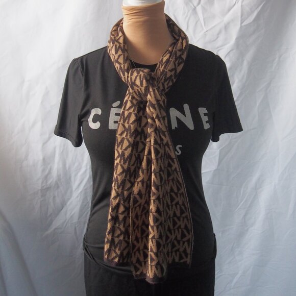 MICHAEL MICHAEL KORS Brown Knit Monogram MK Signature Logo Long Scarf Rectangle - Picture 3 of 8